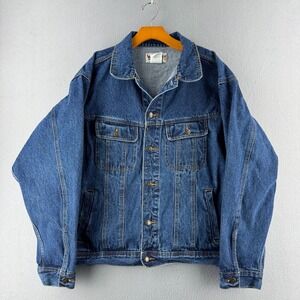 Vintage Wrangler Denim Jacket Mens 2XL Blue Denim Trucker 90s Y2K Western Cowboy